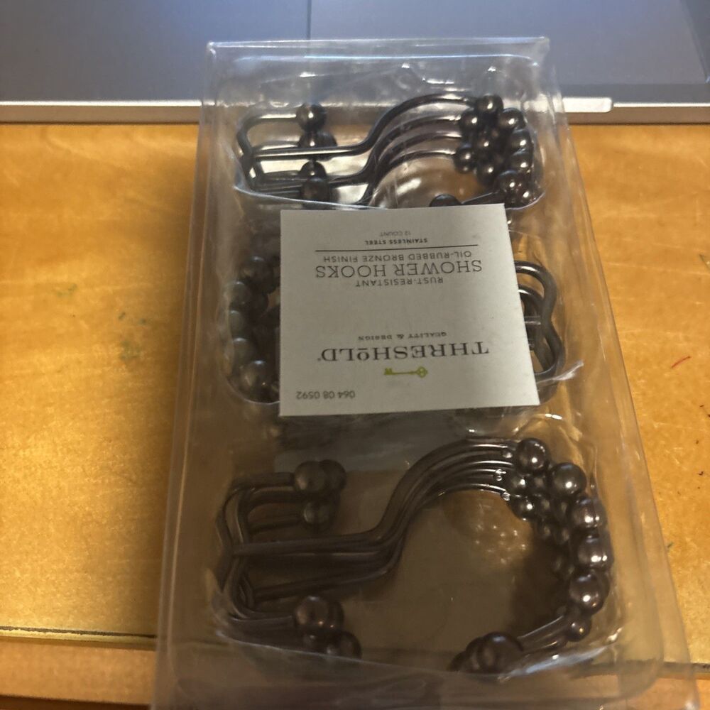 Threshold Oil-Rubbed Bronze Finish Button Shower Hooks Rustproof 12 Count